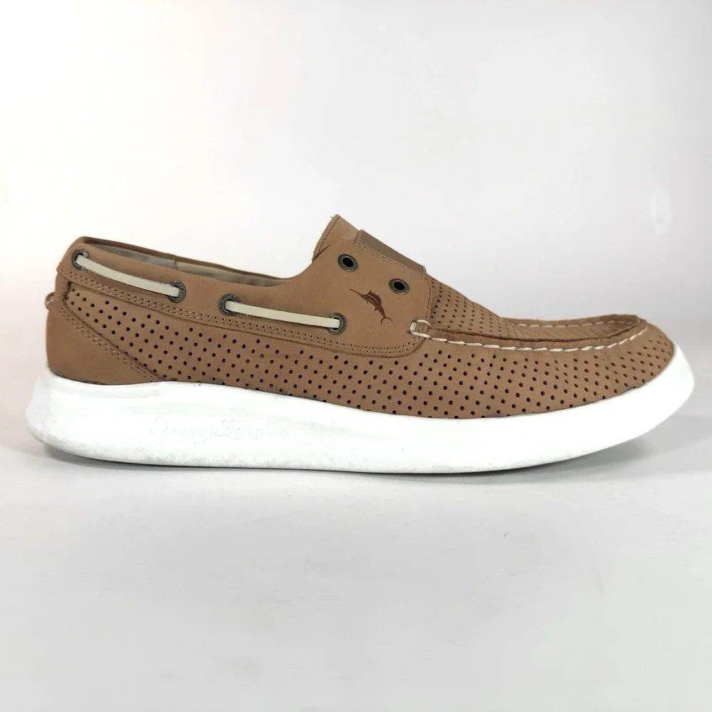 Tommy Bahama Aeonian Perf Boat Shoes Mens‎ 10 Tan Leather Slip On Casual